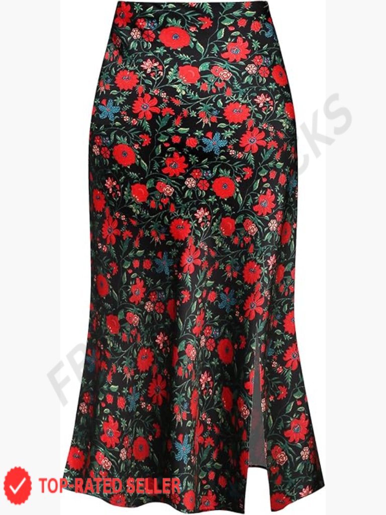 Silk Satin Midi Skirt High Waist Slit Elegant Party Wear Y2k Chic
